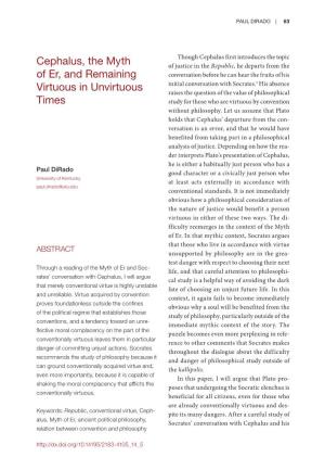 Cephalus, the Myth of Er, and Remaining Virtuous in Unvirtuous Times PAUL DIRADO | 65