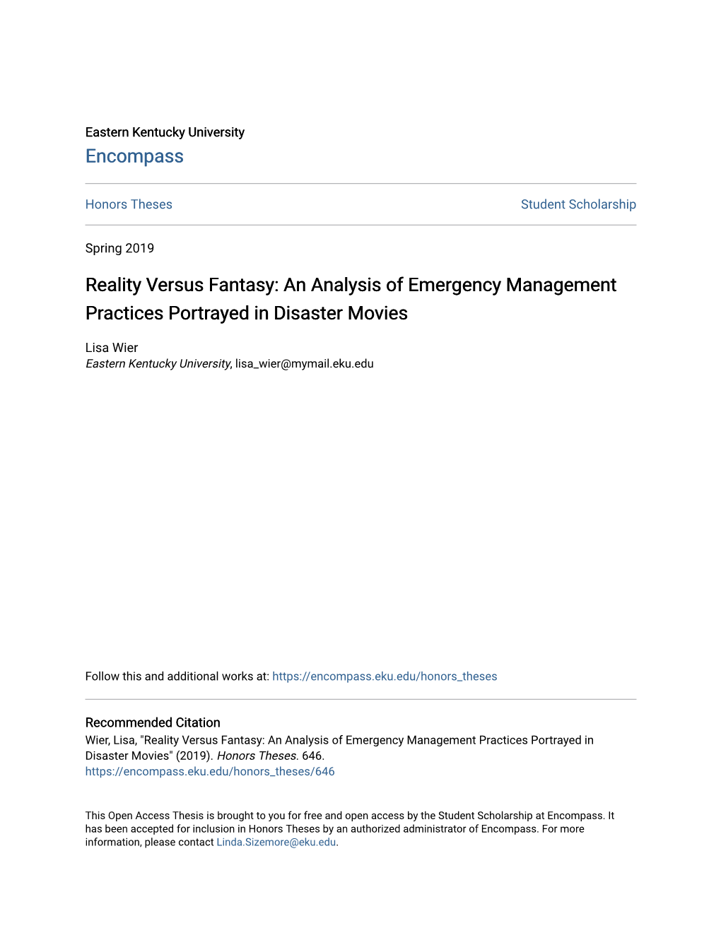 An Analysis of Emergency Management Practices Portrayed in Disaster Movies