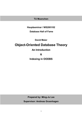 Object-Oriented Database Theory an Introduction & Indexing in OODBS