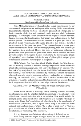 ALICE MILLER on MORALITY and POISONOUS PEDAGOGY William L