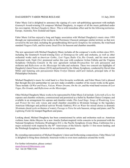 DAUGHERTY FABER PRESS RELEASE 11 July 2018