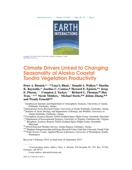Climate Drivers Linked to Changing Seasonality of Alaska Coastal Tundra Vegetation Productivity
