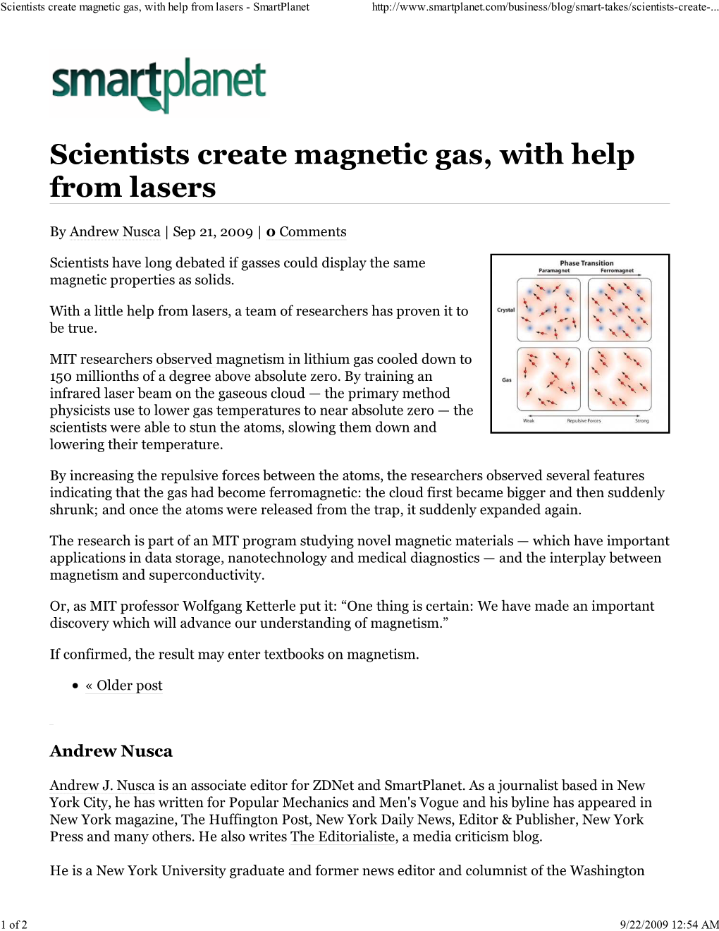 Scientists Create Magnetic Gas, with Help from Lasers - Smartplanet