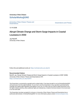 Abrupt Climate Change and Storm Surge Impacts in Coastal Louisiana in 2050