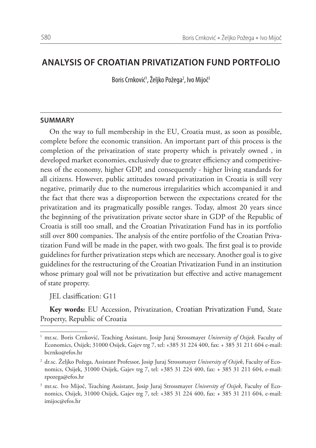 Analysis of Croatian Privatization Fund Portfolio