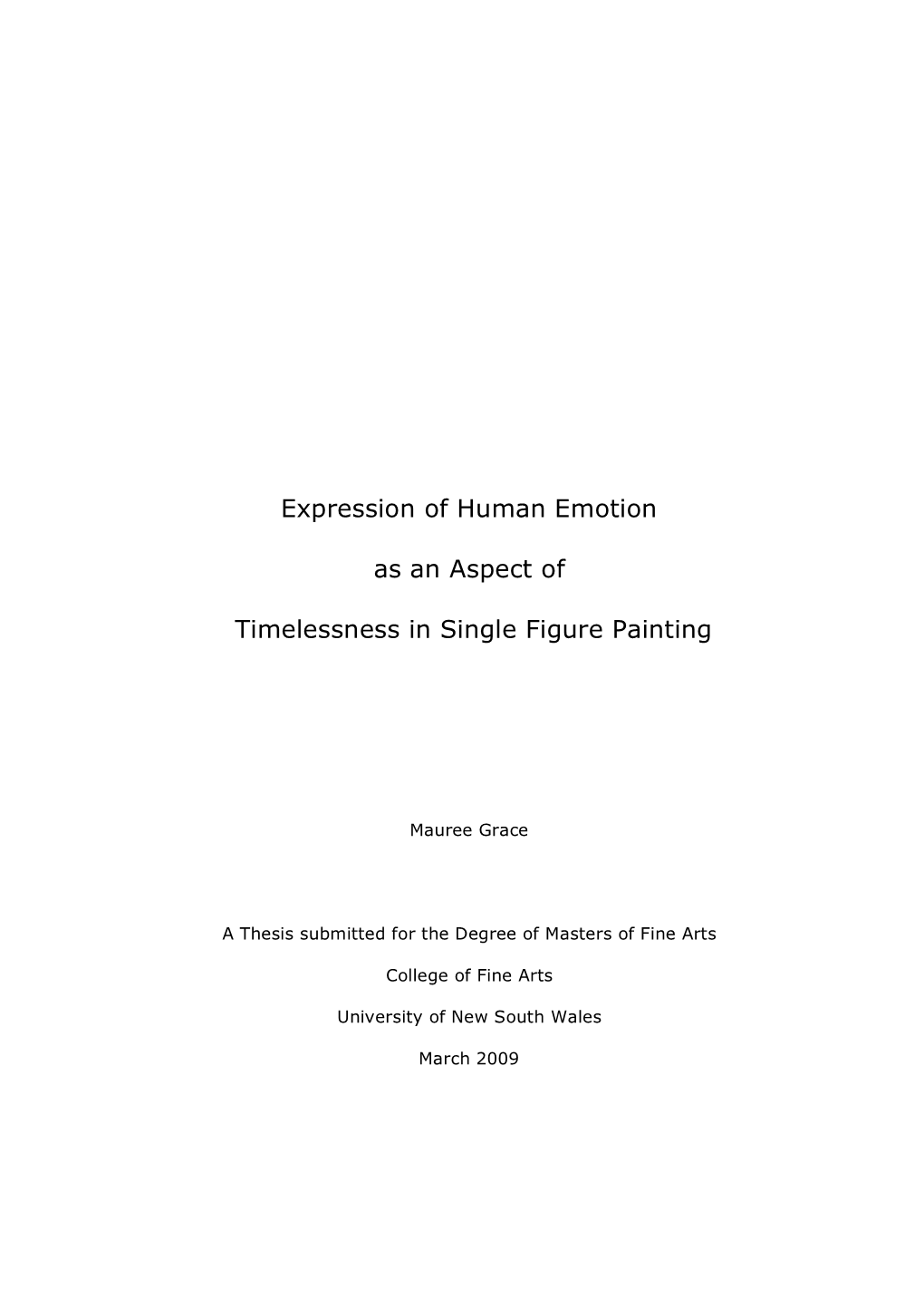 Expression of Human Emotion As an Aspect of Timelessness in Single Figure Painting