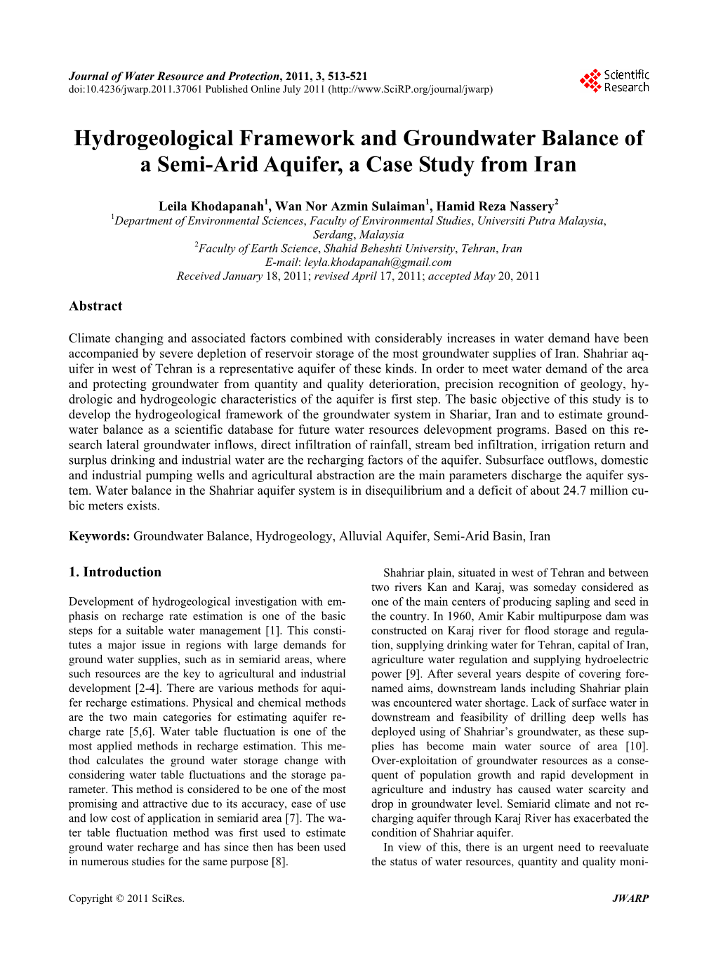 Hydrogeological Framework and Groundwater Balance of a Semi-Arid Aquifer, a Case Study from Iran