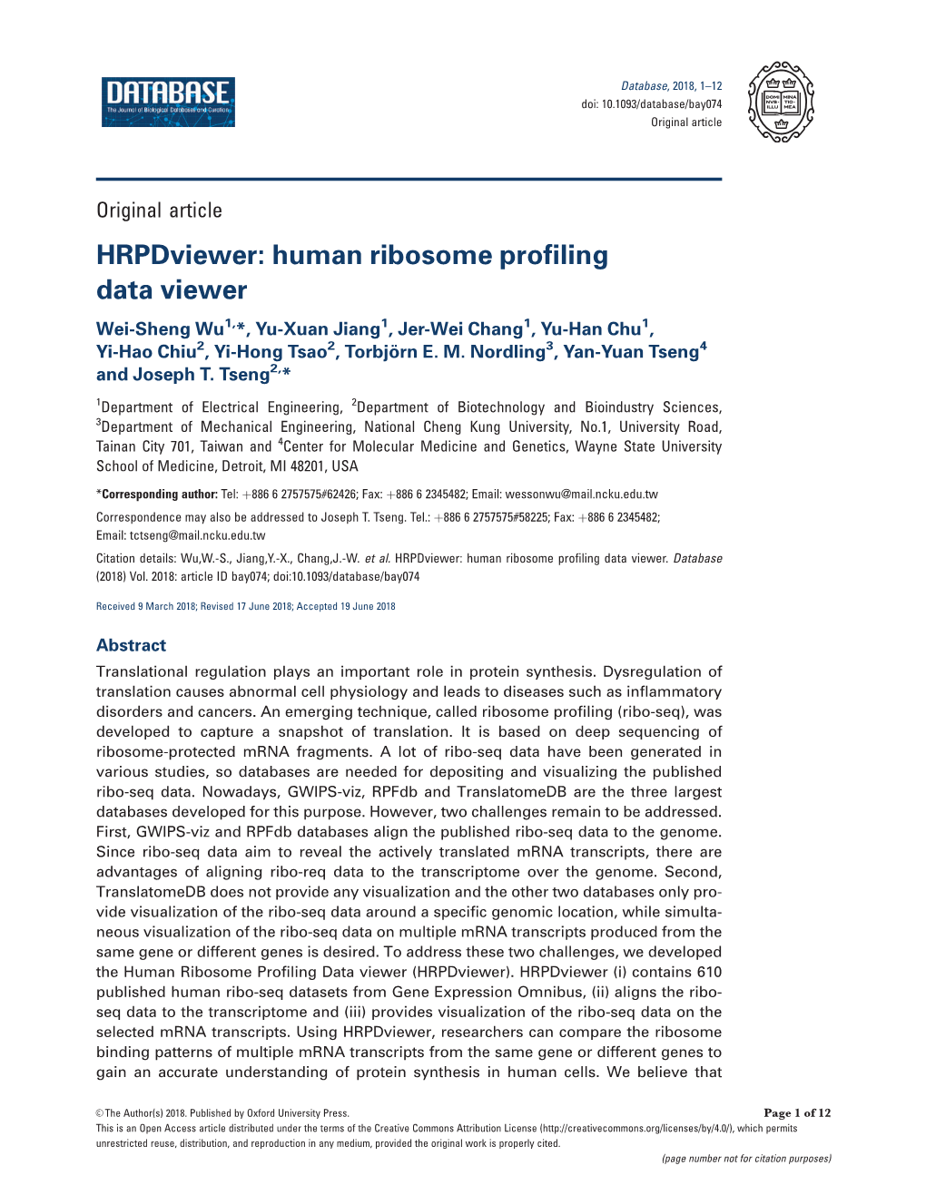 Human Ribosome Profiling Data Viewer Wei-Sheng Wu1,*, Yu-Xuan Jiang1, Jer-Wei Chang1, Yu-Han Chu1, Yi-Hao Chiu2, Yi-Hong Tsao2, Torbjo¨ Rn E