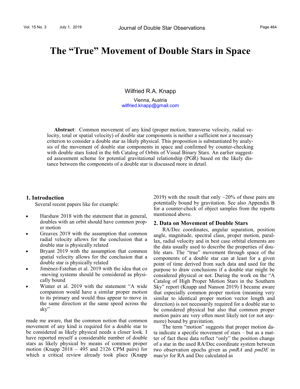 The “True” Movement of Double Stars in Space