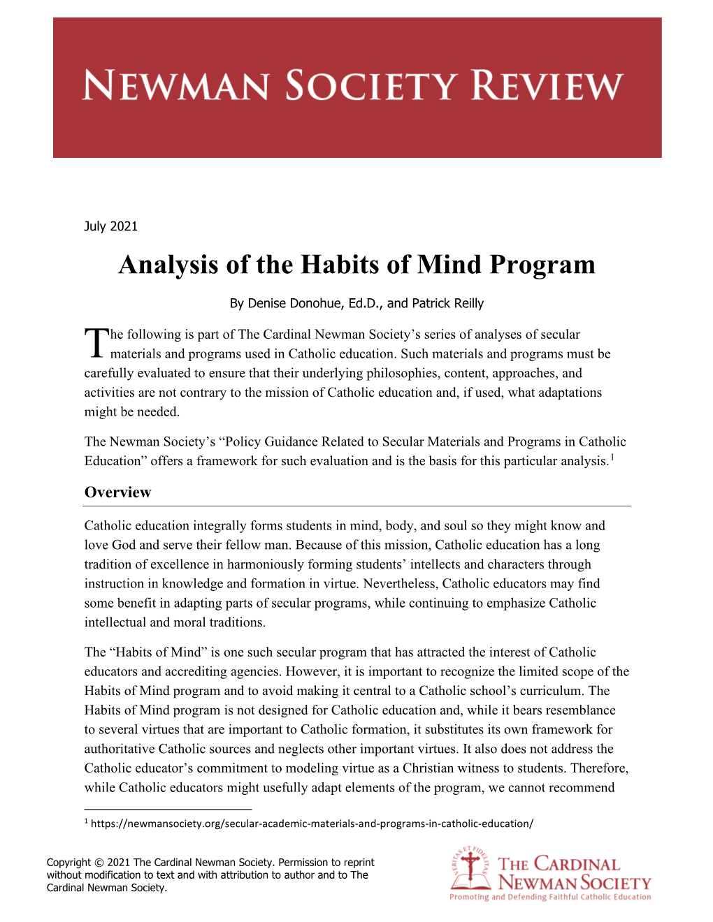 Analysis of the Habits of Mind Program