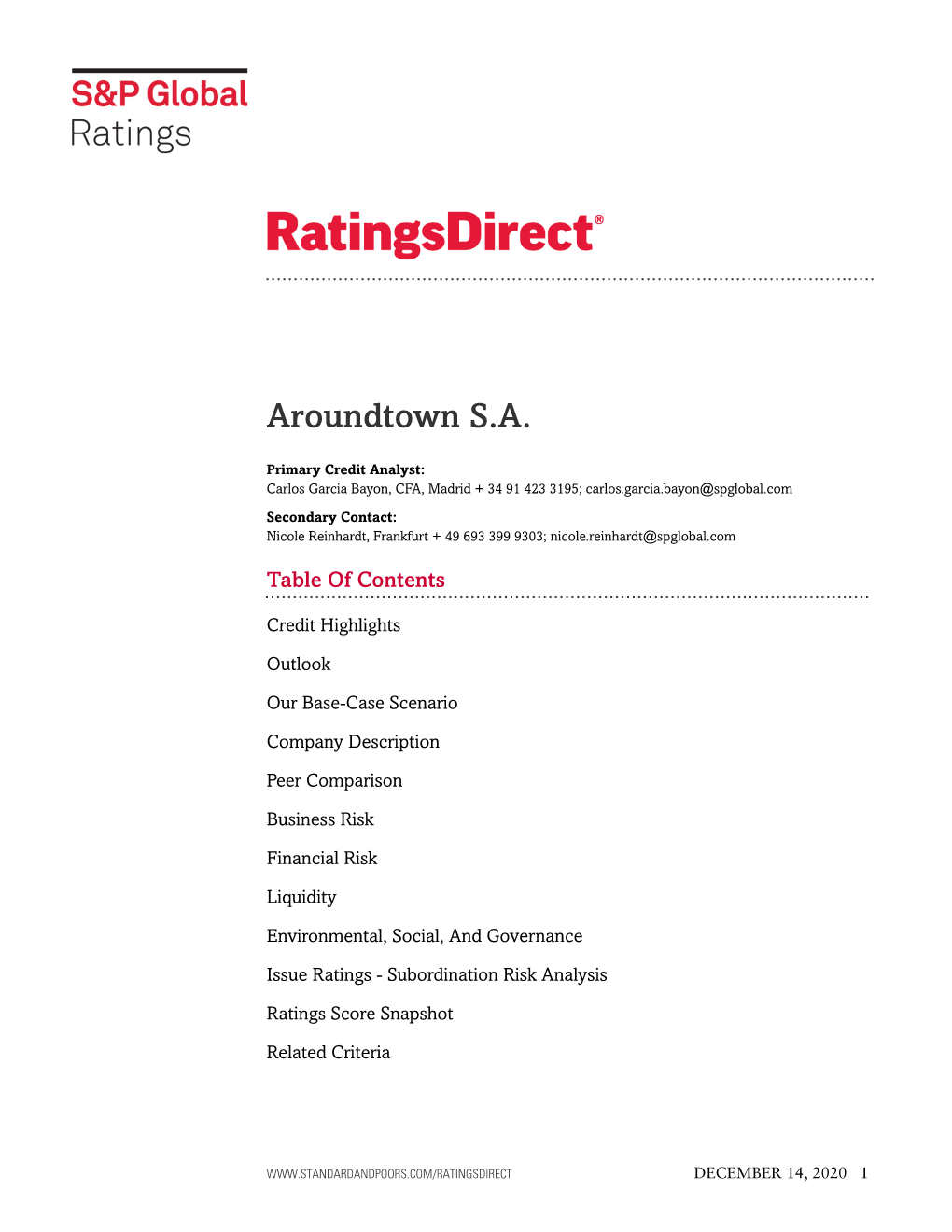 S&P Report BBB+, December 2020