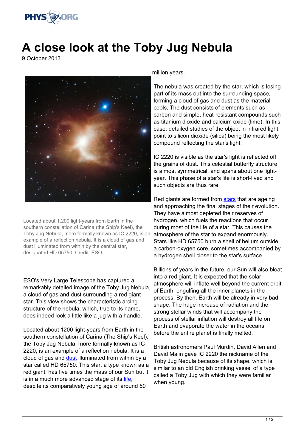A Close Look at the Toby Jug Nebula 9 October 2013