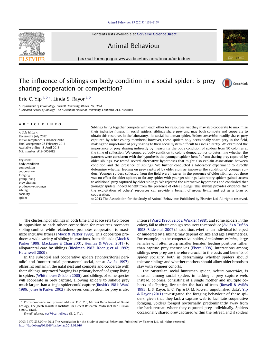 The Influence of Siblings on Body Condition in a Social Spider: Is Prey