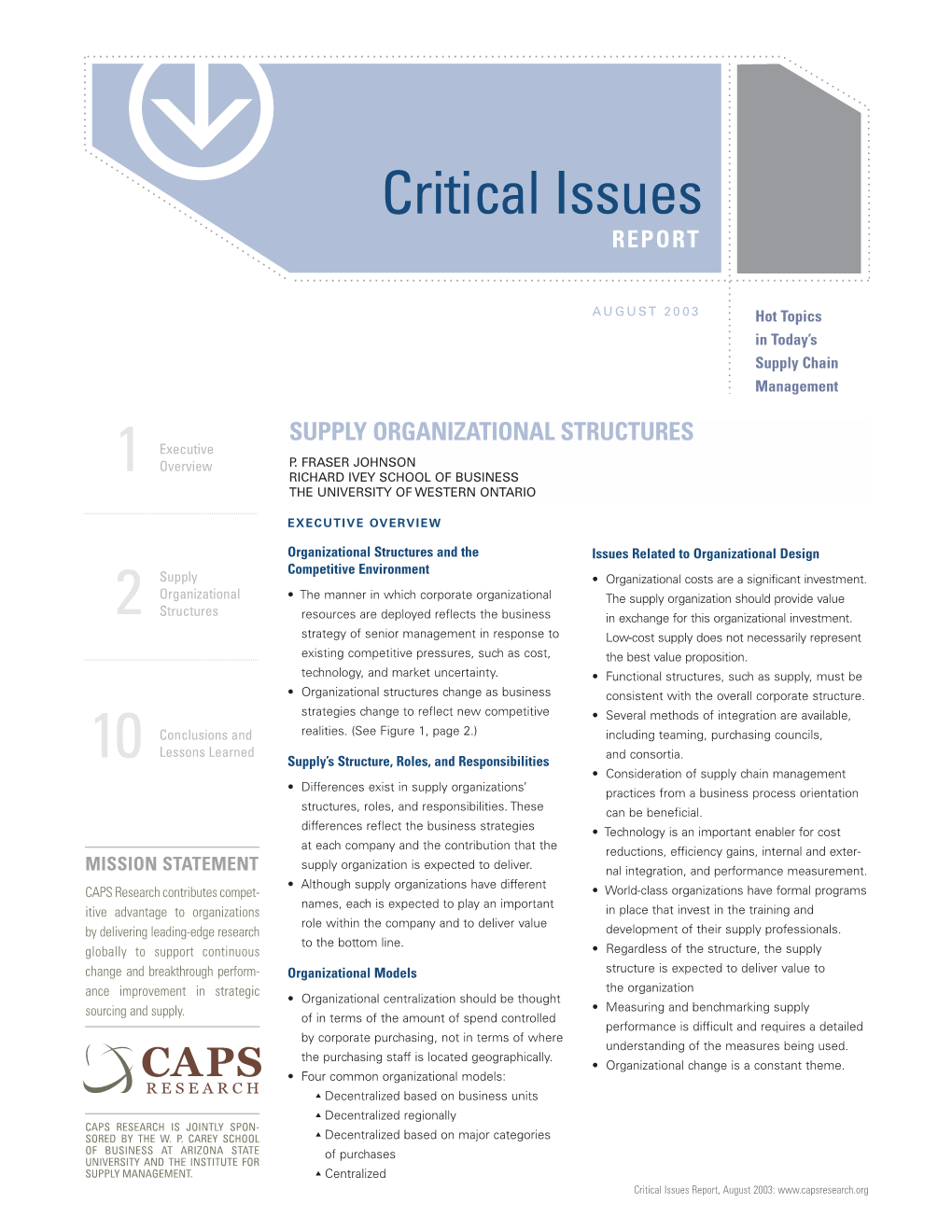 SUPPLY ORGANIZATIONAL STRUCTURES Executive 1 Overview P