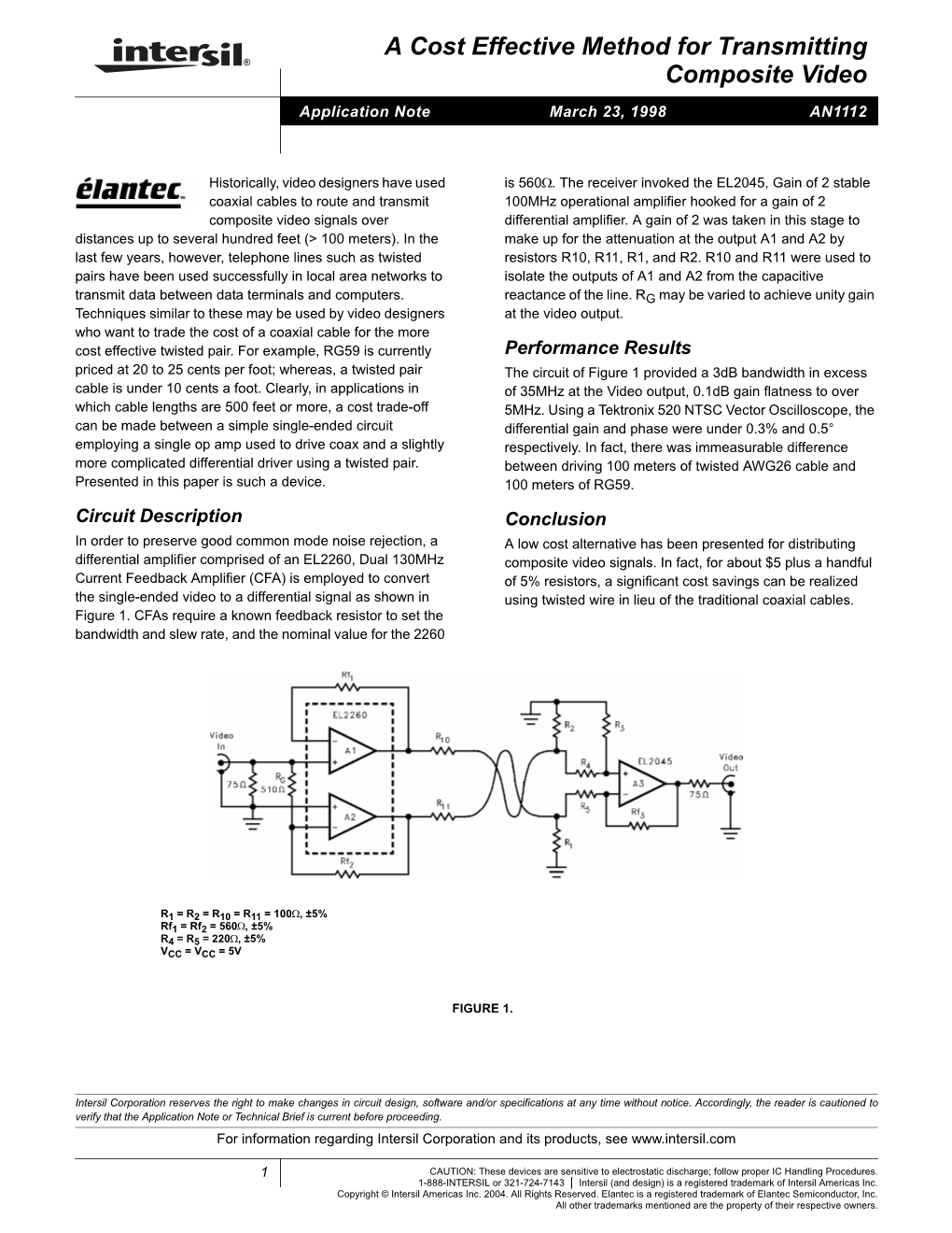 AN1112: a Cost Effective Method for Transmitting Composite Video