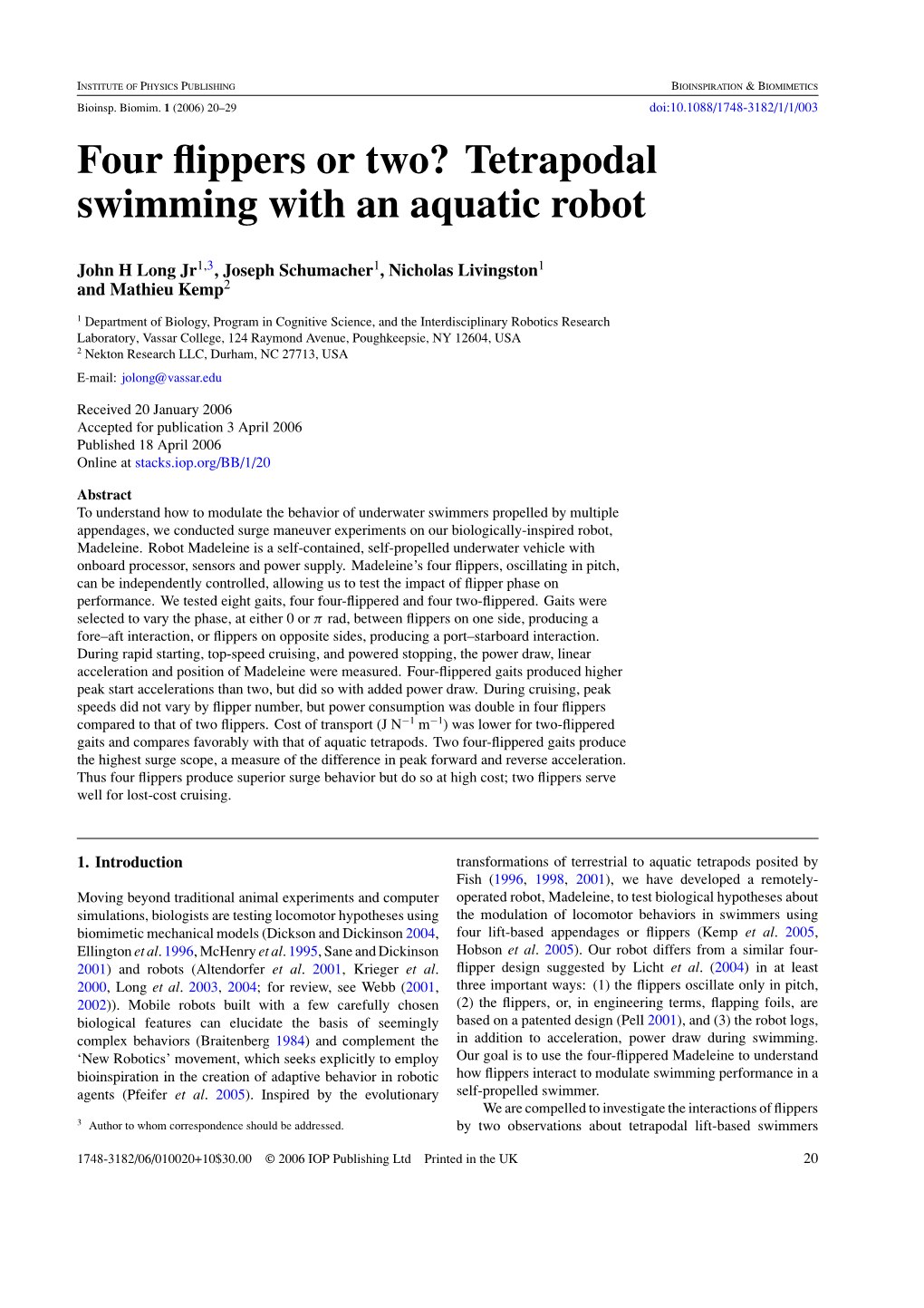 Tetrapodal Swimming with an Aquatic Robot