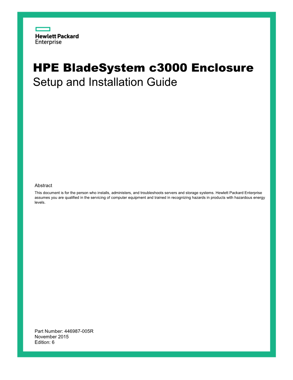 HPE Bladesystem C3000 Enclosure Setup and Installation Guide