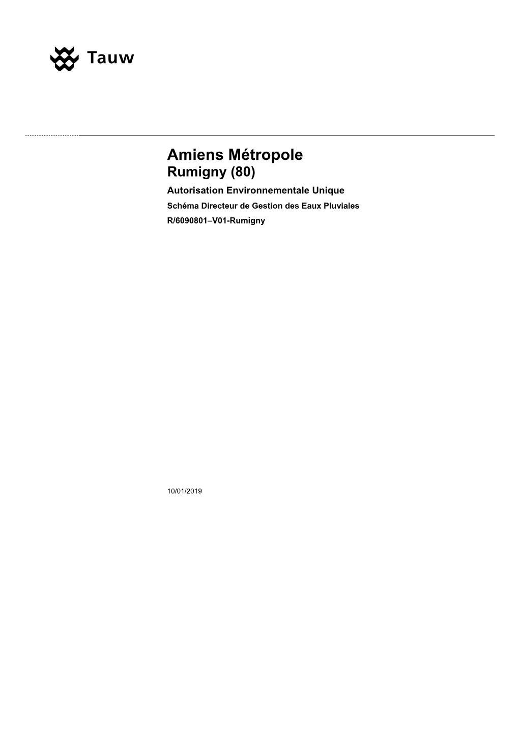 Amiens Métropole Rumigny (80) Autorisation Environnementale Unique Schéma Directeur De Gestion Des Eaux Pluviales R/6090801–V01-Rumigny