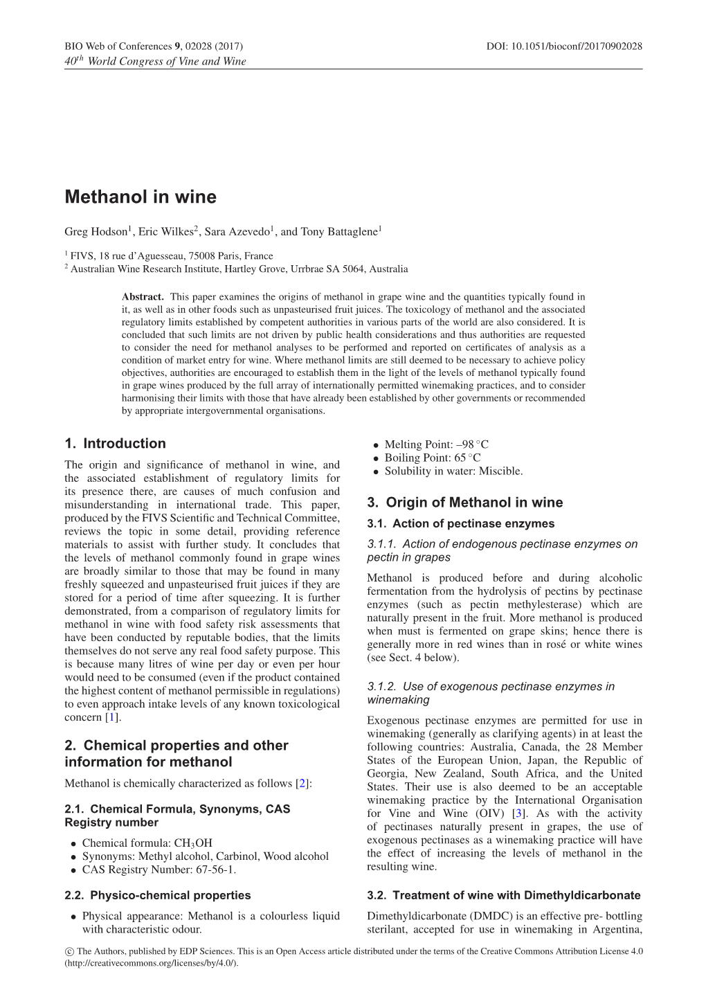 Methanol in Wine