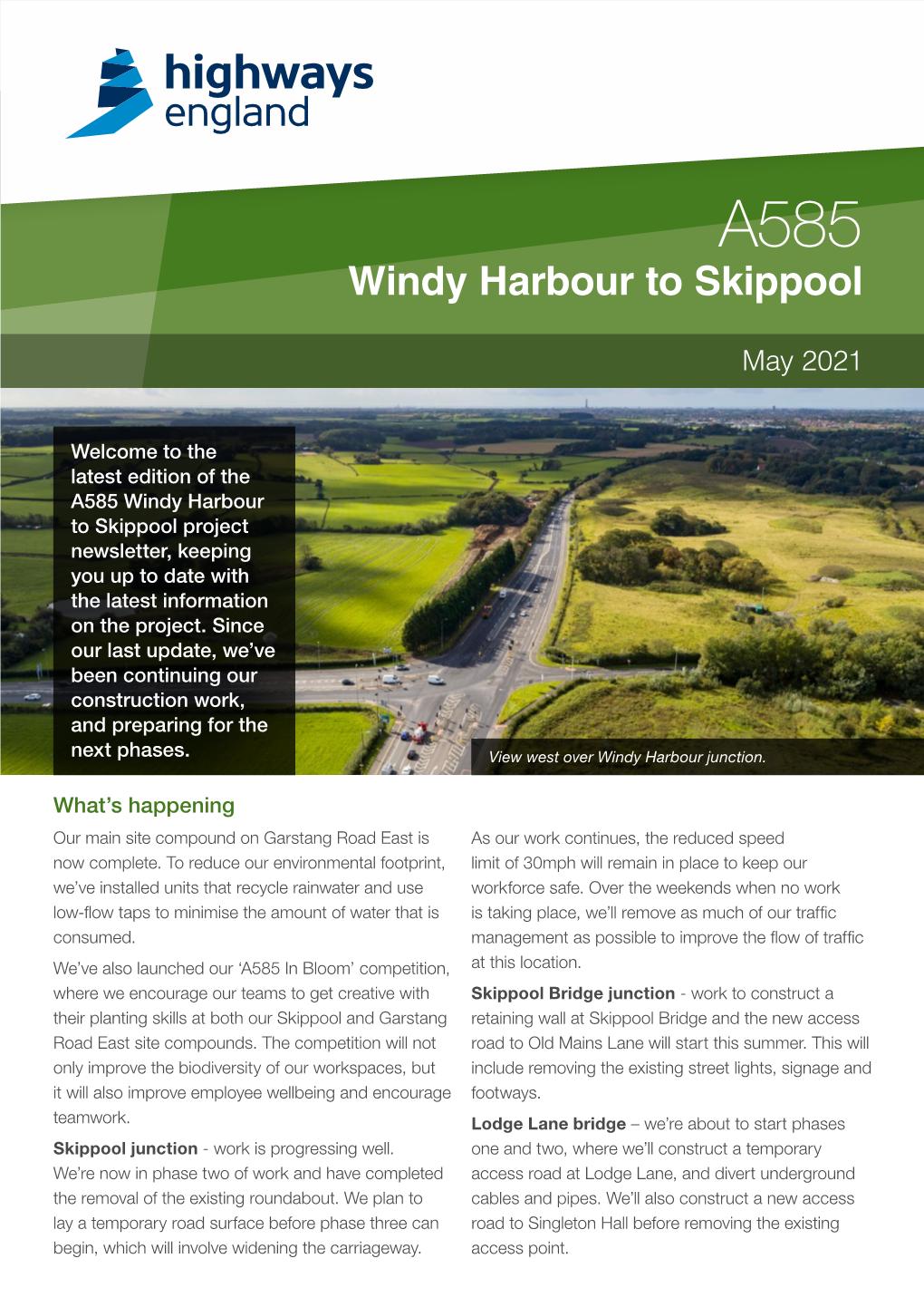 A585 Windy Harbour to Skippool Newsletter May 2021