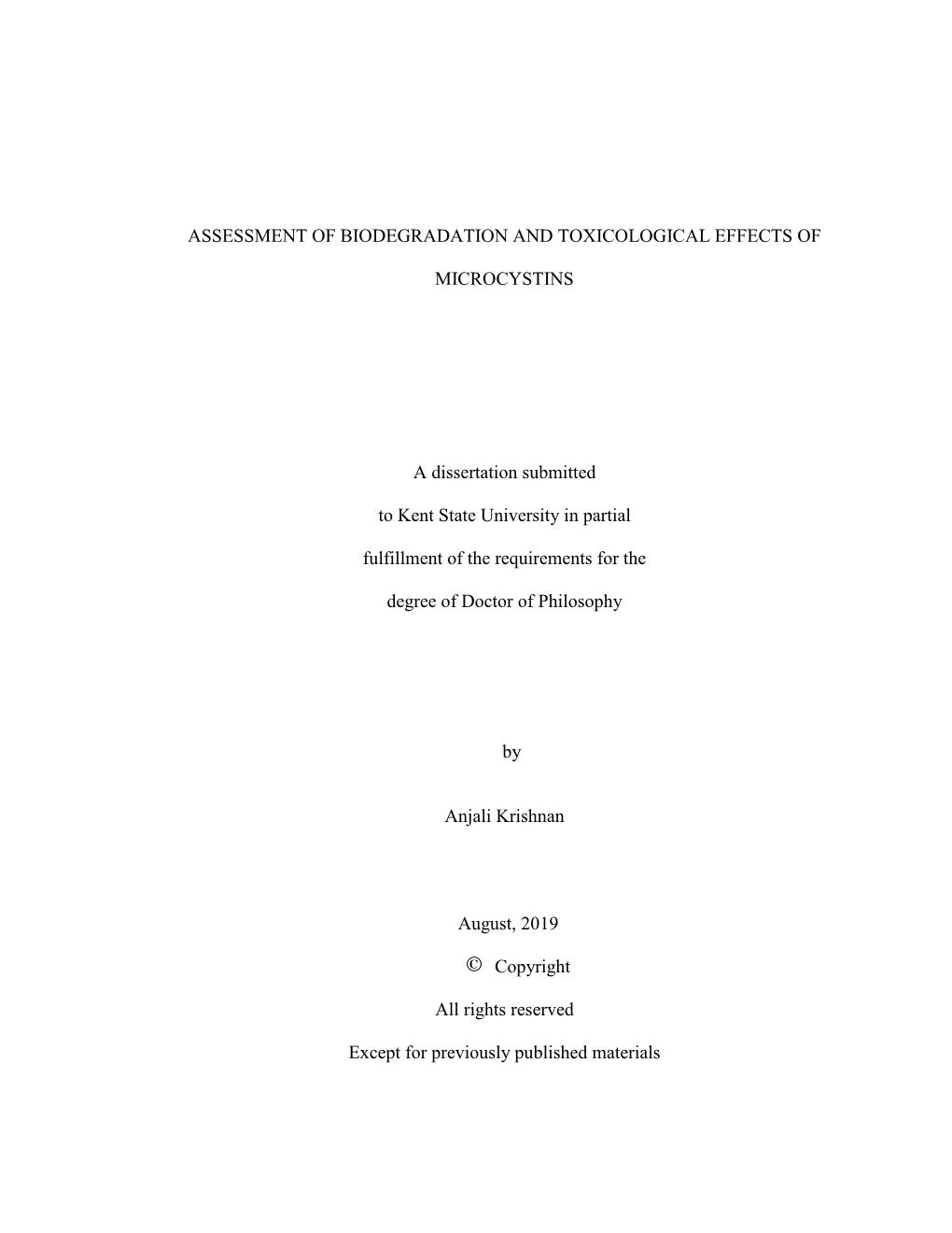 Assessment of Biodegradation and Toxicological Effects Of