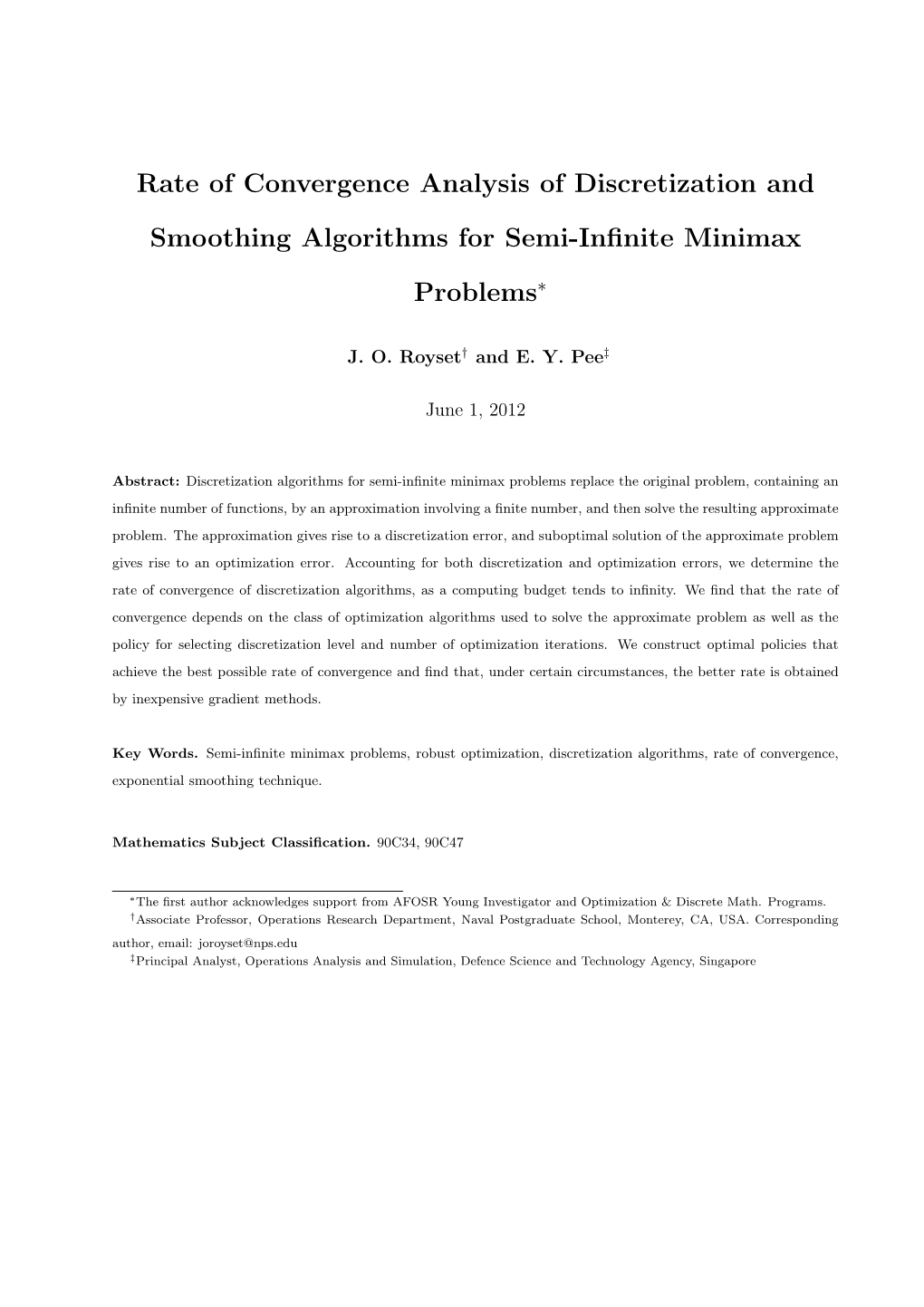 Rate of Convergence Analysis of Discretization and Smoothing Algorithms for Semi-Infinite Minimax Problems