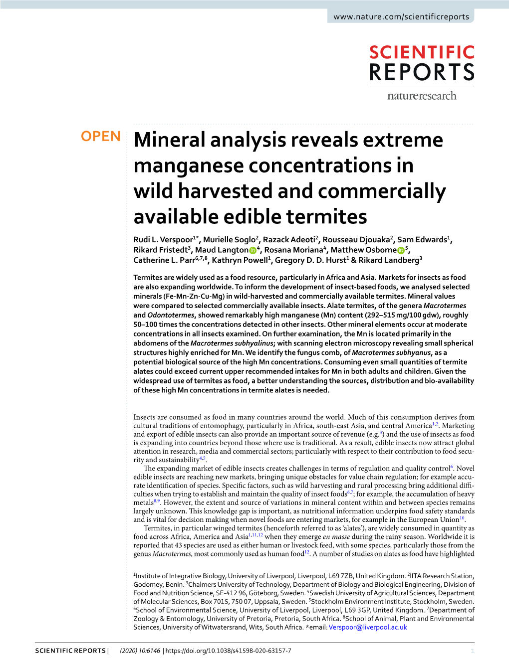 Mineral Analysis Reveals Extreme Manganese Concentrations in Wild Harvested and Commercially Available Edible Termites Rudi L