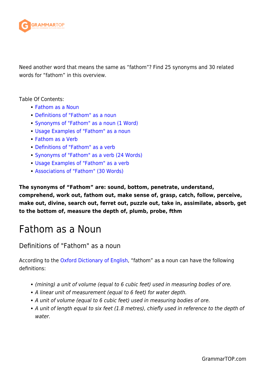 Fathom”? Find 25 Synonyms and 30 Related Words for “Fathom” in This Overview