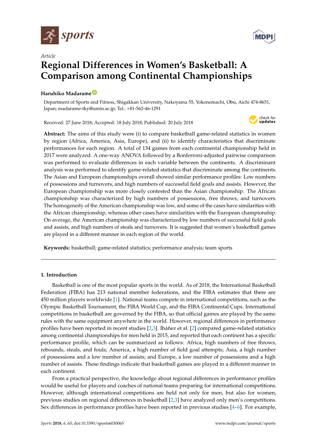 Regional Differences in Women's Basketball: a Comparison Among