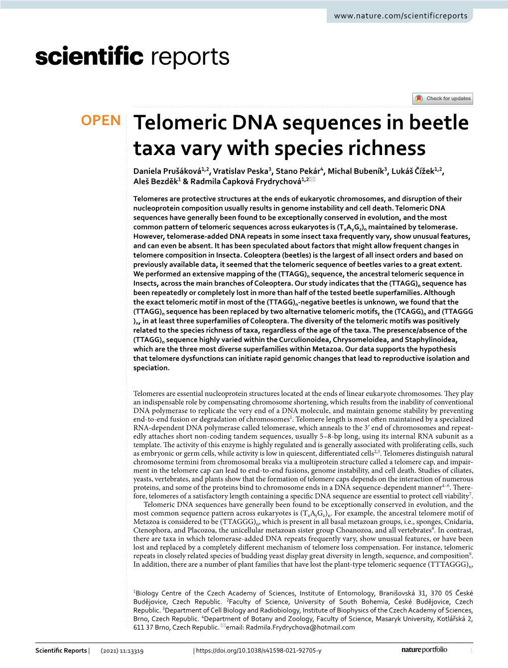 Telomeric DNA Sequences in Beetle Taxa Vary with Species Richness