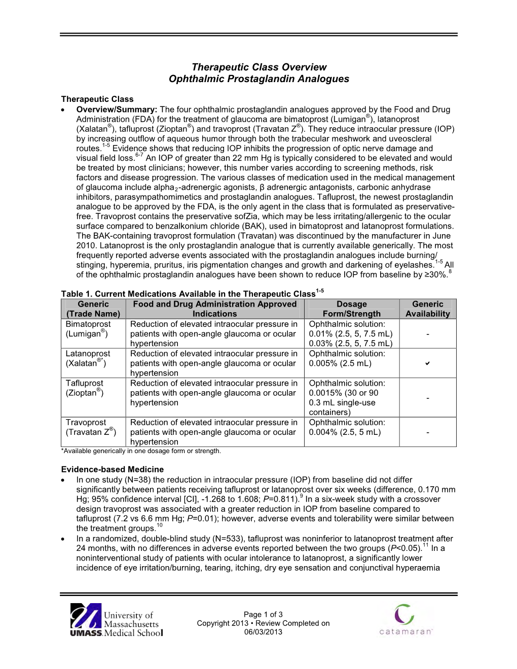 Therapeutic Class Overview Ophthalmic Prostaglandin Analogues