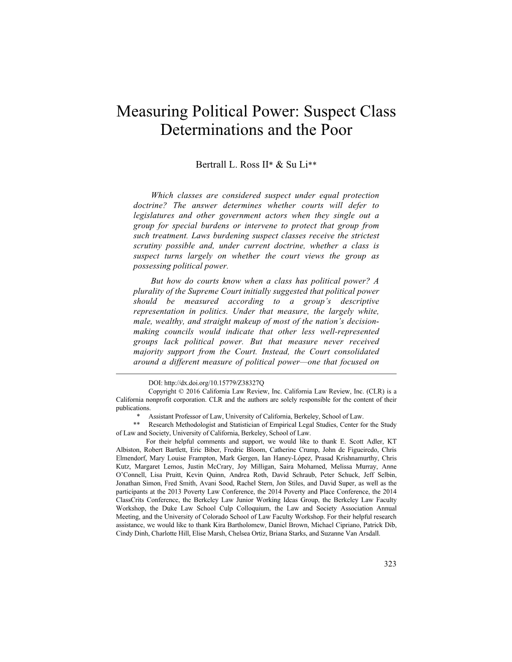 Measuring Political Power: Suspect Class Determinations and the Poor