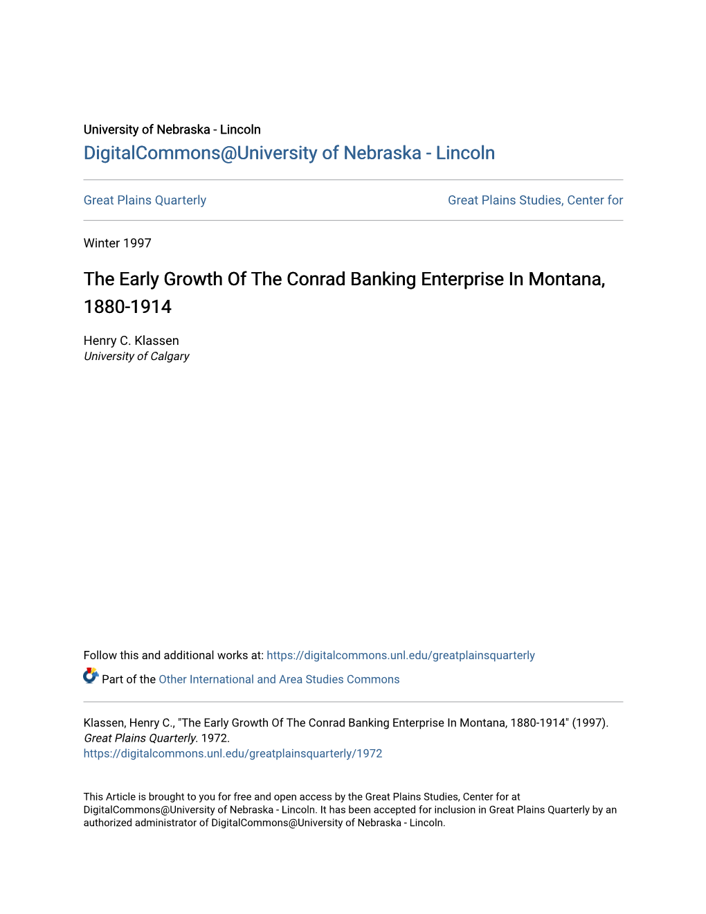 The Early Growth of the Conrad Banking Enterprise in Montana, 1880-1914