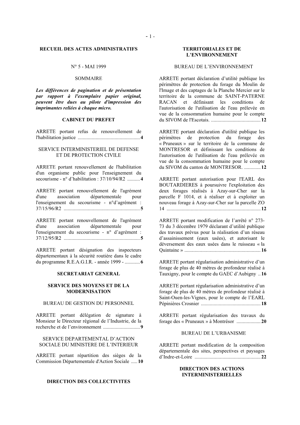 MAI 1999 SOMMAIRE Les Différences De Pagination Et De Présentation