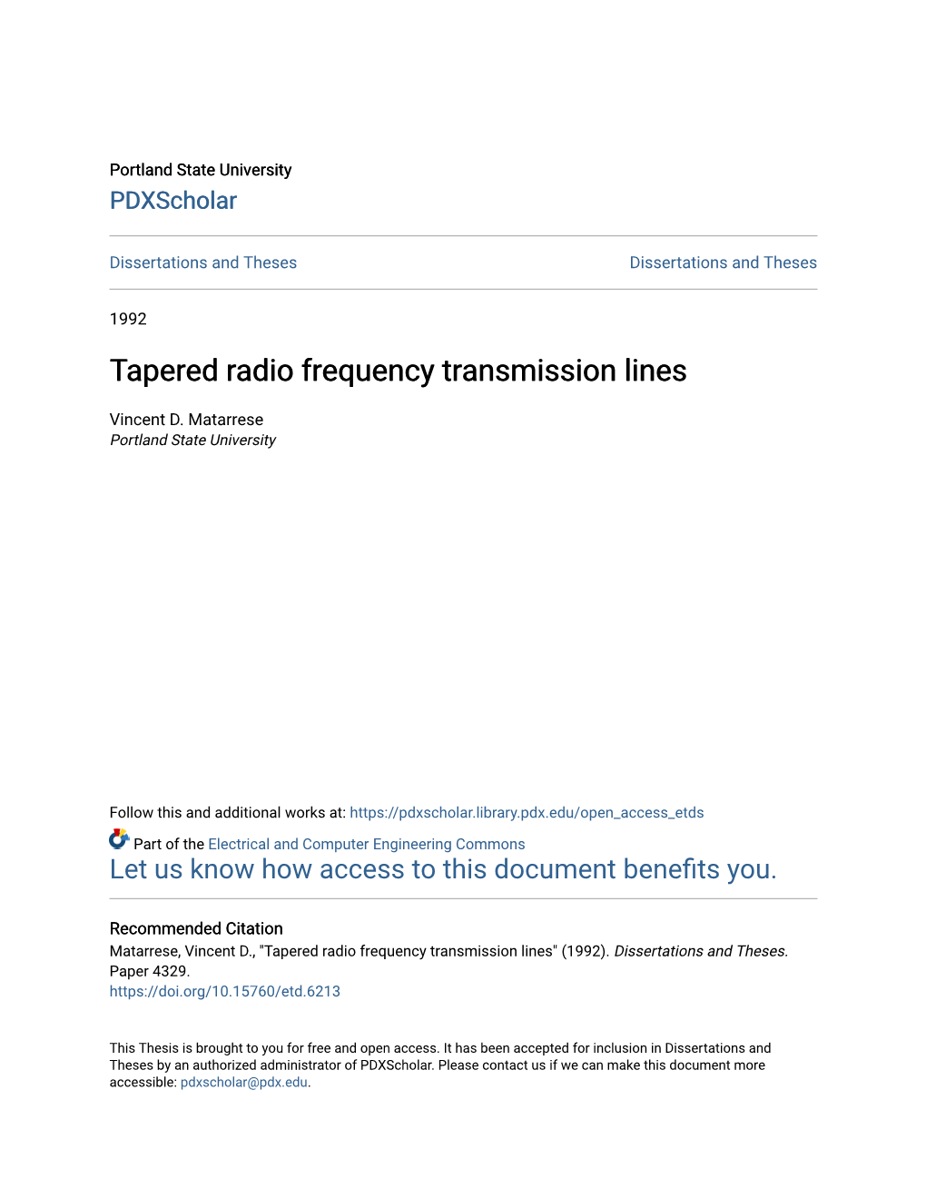 Tapered Radio Frequency Transmission Lines