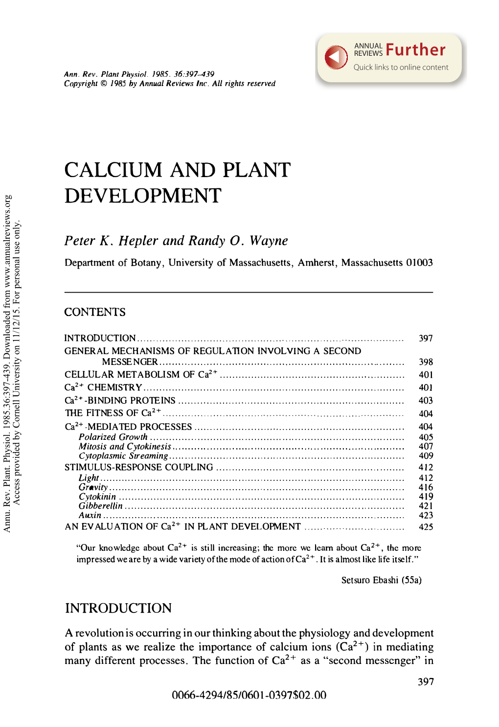 Calcium and Plant Development