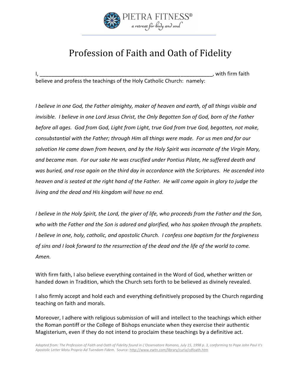 Profession of Faith and Oath of Fidelity