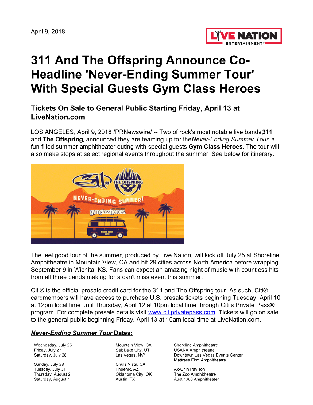 311 and the Offspring Announce Co-Headline 'Never