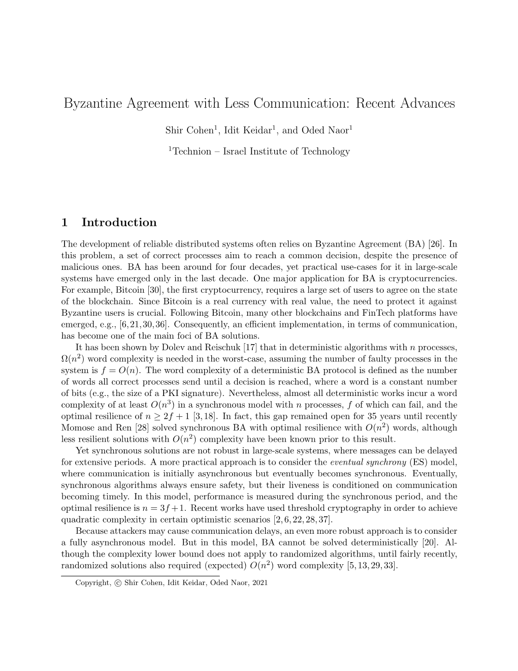 Byzantine Agreement with Less Communication: Recent Advances