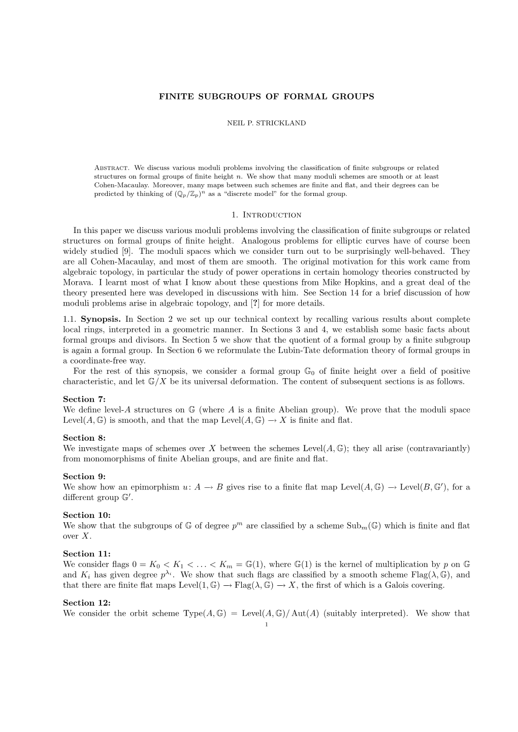 Finite Subgroups of Formal Groups