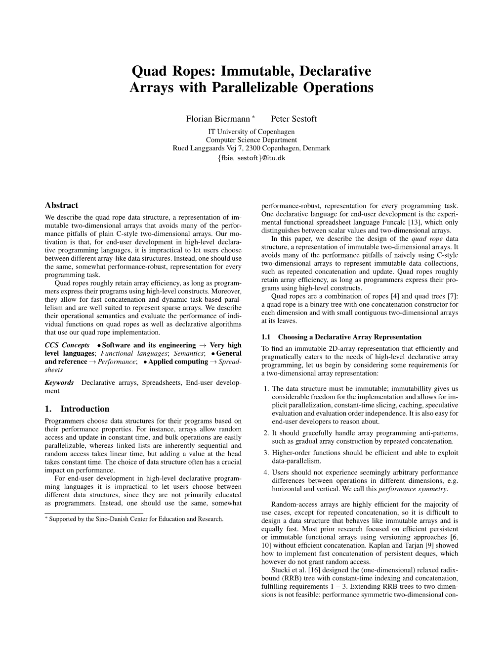 Quad Ropes: Immutable, Declarative Arrays with Parallelizable Operations