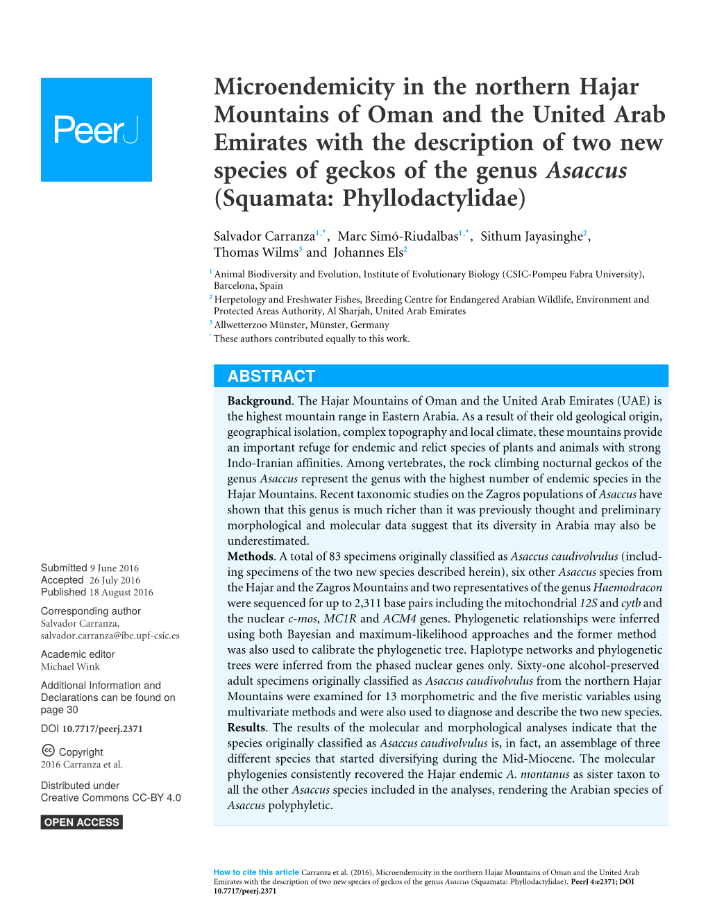 Microendemicity in the Northern Hajar Mountains of Oman and the United