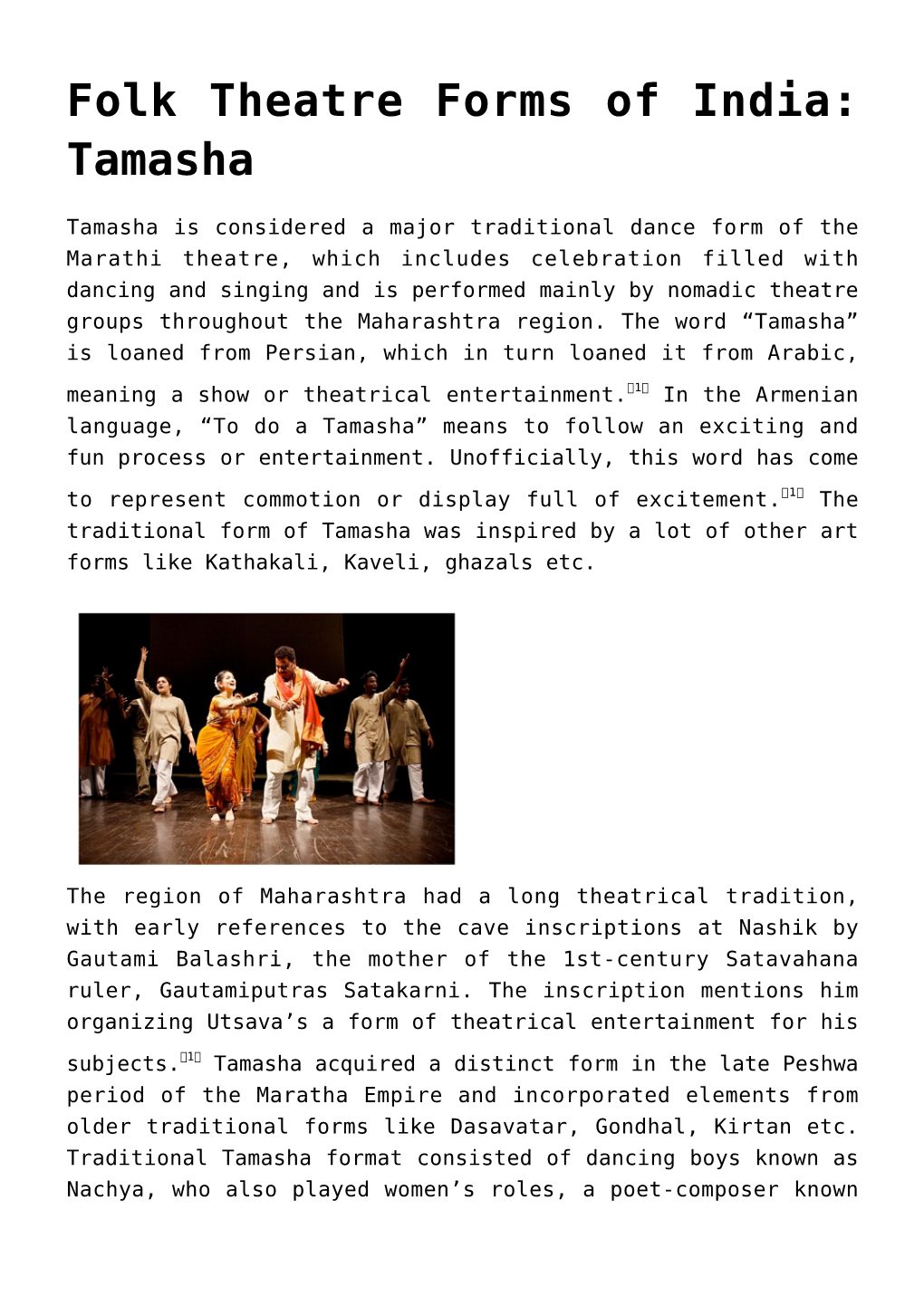 Folk Theatre Forms of India: Tamasha