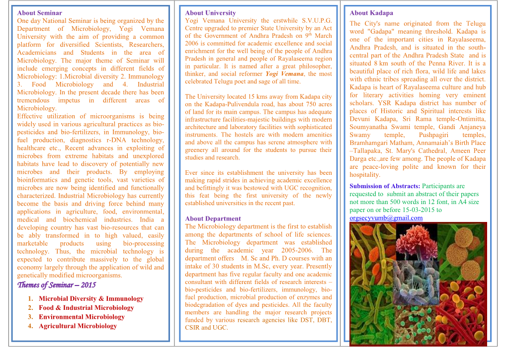 Themes of Seminar – 2015 Consultant with Different Fields of Research Interests – Bio-Pesticides and Bio-Fertilizers, Immunology, Bio- 1