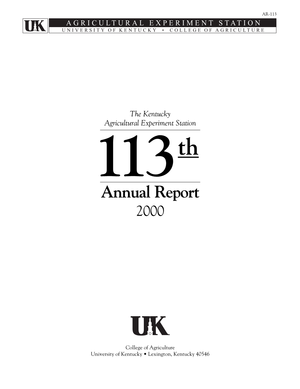 Ar-113: the Kentucky Agricultural Experiment Station 113Th Annual
