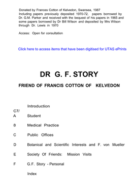 Reference to the Index of Dr George Fordyce Story a Medical Practitioner