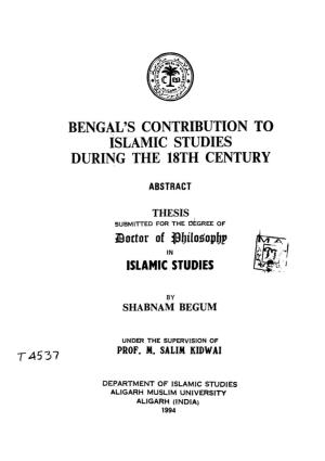 Bengal's Contribution to Islamic Studies During the 18Th Century