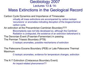 Geobiology 2007 Mass Extinctions in the Geological Record
