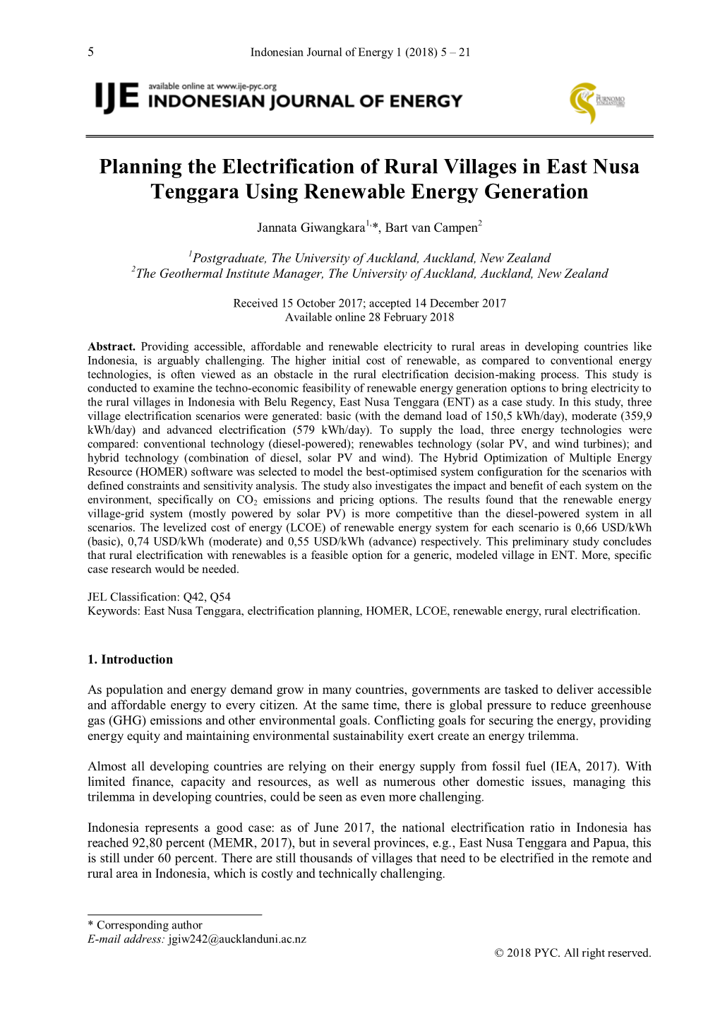 Planning the Electrification of Rural Villages in East Nusa Tenggara Using Renewable Energy Generation