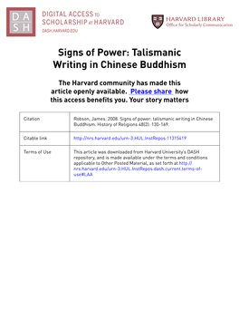 Signs of Power: Talismanic Writing in Chinese Buddhism